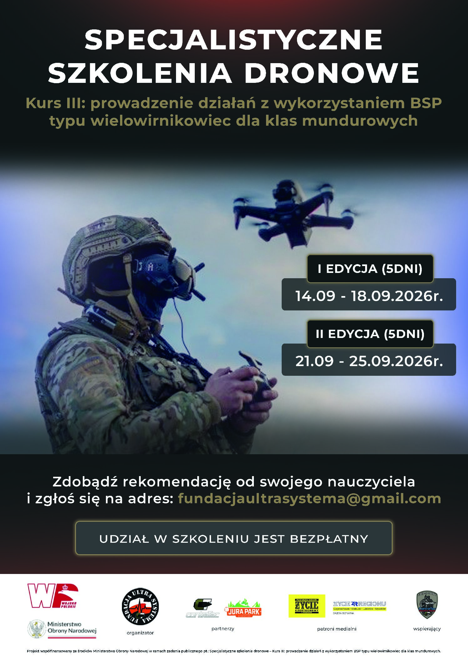 Specjalistyczne szkolenia dronowe - kurs III: prowadzenie działań z wykorzystaniem BSP typu wielowirnikowiec dla klas mundurowych